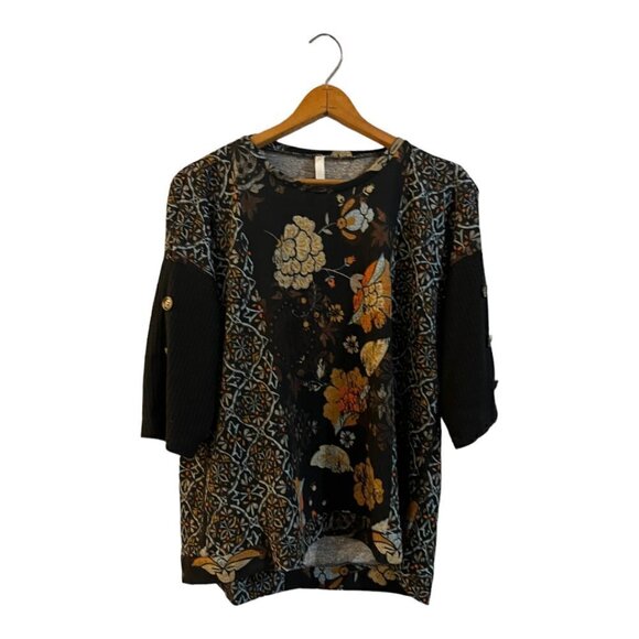 NY Collection Knit Top Floral Size XL 3/4 Sleeve High Low - Picture 2 of 5